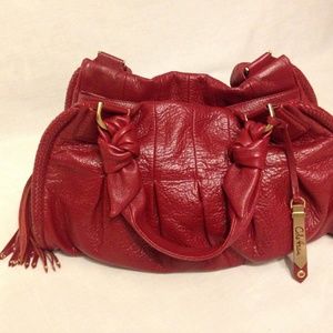 COLE HAAN "PHOEBE" TRIPLE ZIP SATCHEL IN RED SOFT